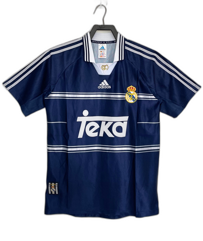 Camiseta retro Real Madrid 98/99 azul con logo Adidas y escudo, venta en Reino del Futbol