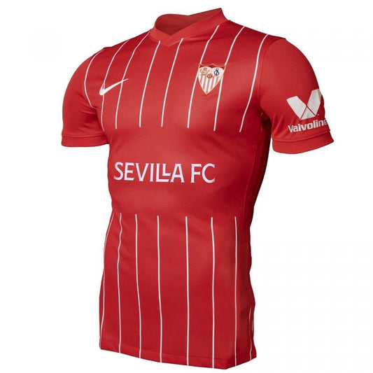 Camiseta Sevilla FC segunda equipación 2021/22 roja con rayas blancas, modelo fan, en Reino del Futbol