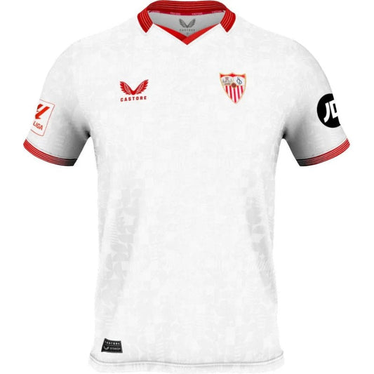 Camiseta Sevilla FC 23/24 blanca, oficial, detalles rojos, venta en Reino del Futbol