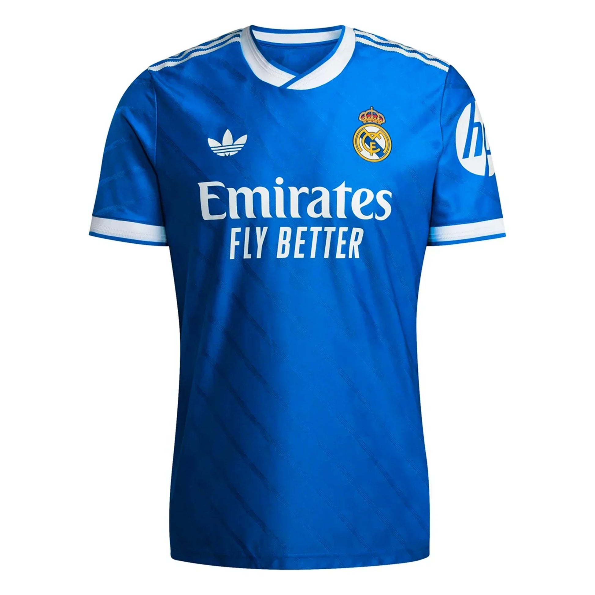 Camiseta azul Real Madrid edición especial adidas, logos Emirates y HP, Reino del Futbol