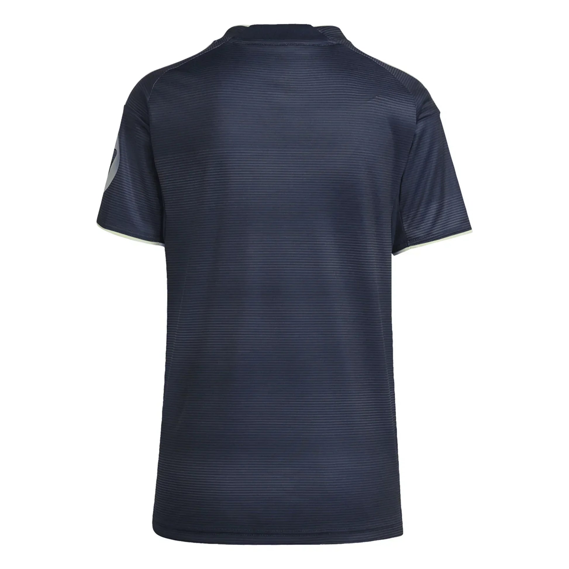 Camiseta de fútbol azul marino vista trasera, modelo exclusivo Reino del Futbol