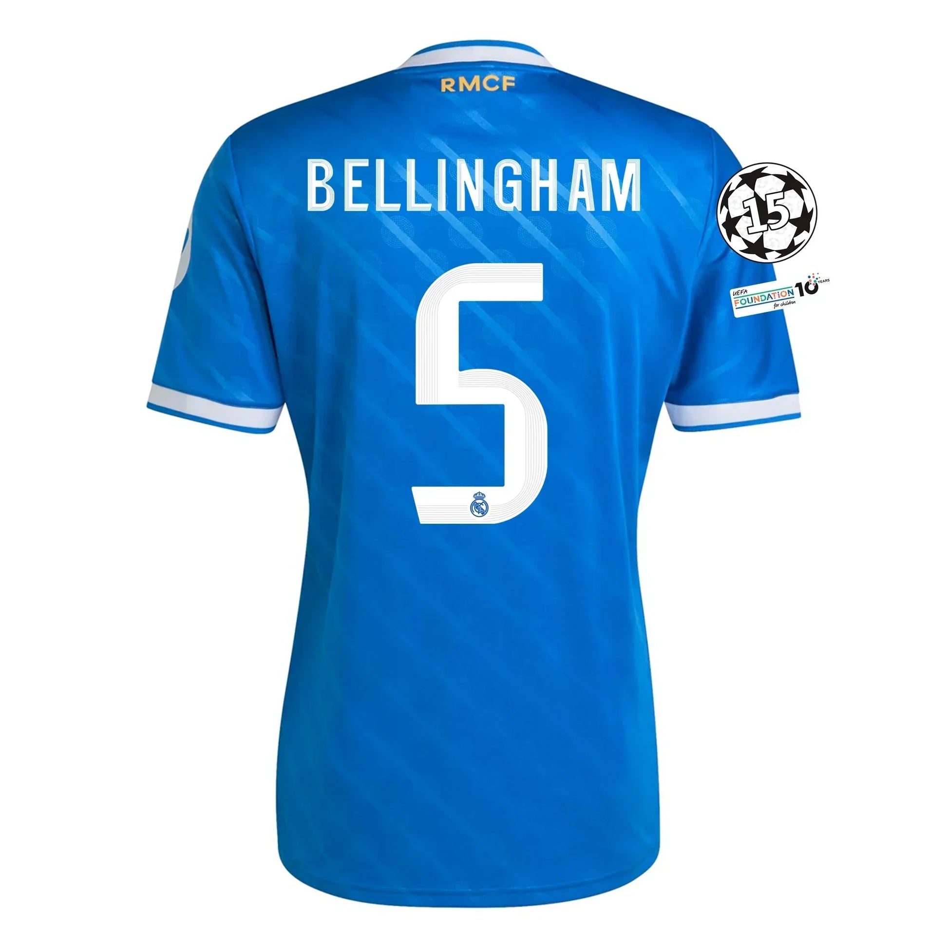 Camiseta de fútbol azul del Real Madrid Bellingham 5, edición especial europea, vista trasera