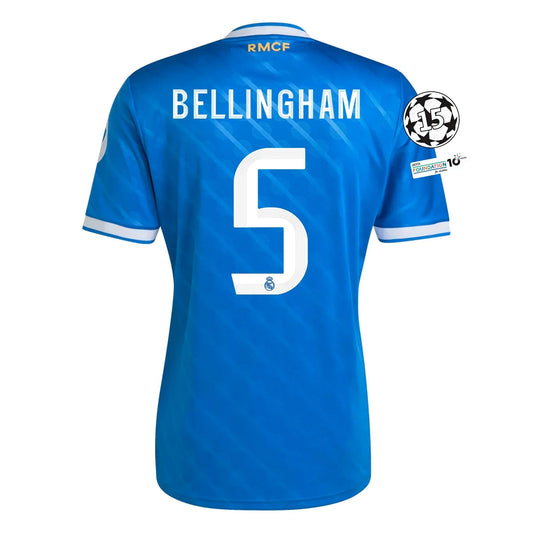 Camiseta de fútbol azul del Real Madrid Bellingham 5, edición especial europea, vista trasera