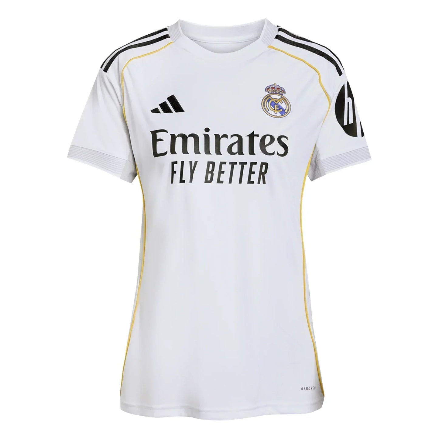 Camiseta oficial Real Madrid 2023 blanca con logo adidas y patrocinio Emirates, colección Reino del Futbol