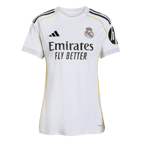 Camiseta oficial Real Madrid 2023 blanca con logo adidas y patrocinio Emirates, colección Reino del Futbol