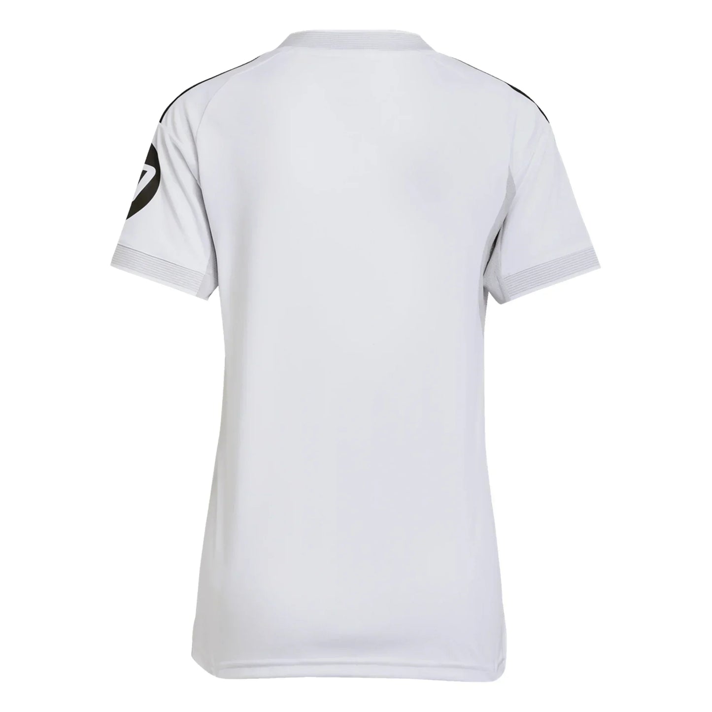 Camiseta de fútbol europea blanca vista trasera, manga corta, disponible en Reino del Futbol