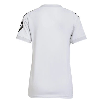 Camiseta de fútbol europea blanca vista trasera, manga corta, disponible en Reino del Futbol