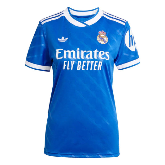 Camiseta azul Real Madrid mujer, edición especial fútbol europeo, Reino del Futbol