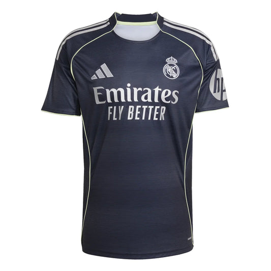 Camiseta Real Madrid 2023 azul marino con logos Adidas y Emirates, edición especial fútbol europeo.
